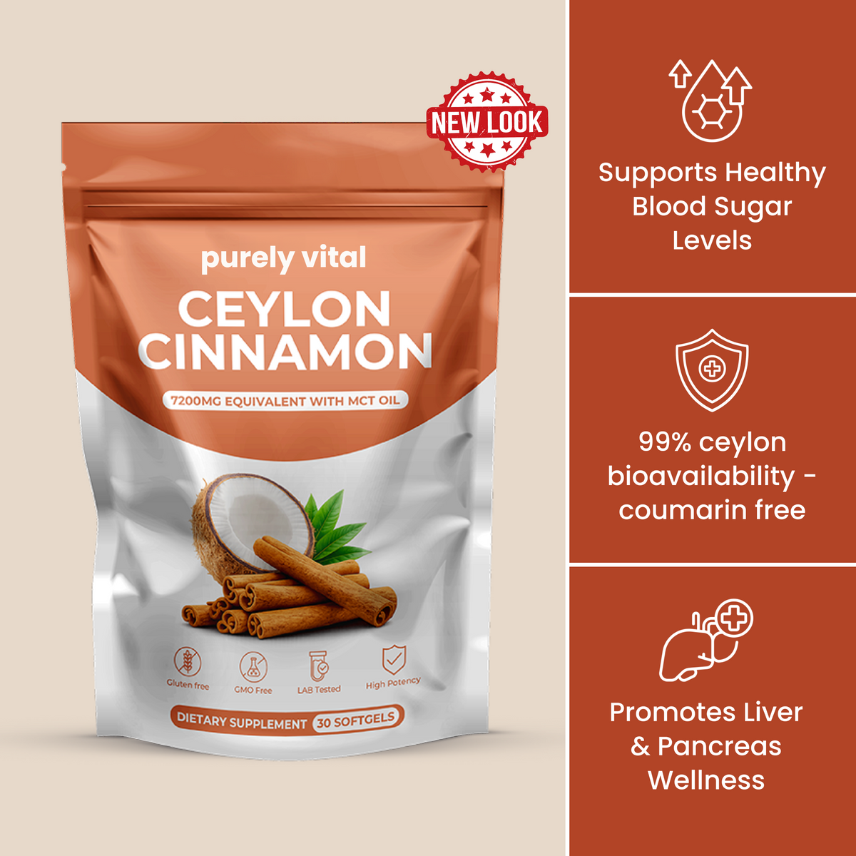 Ceylon Cinnamon 7200mg softgels with MCT oil – front of pack